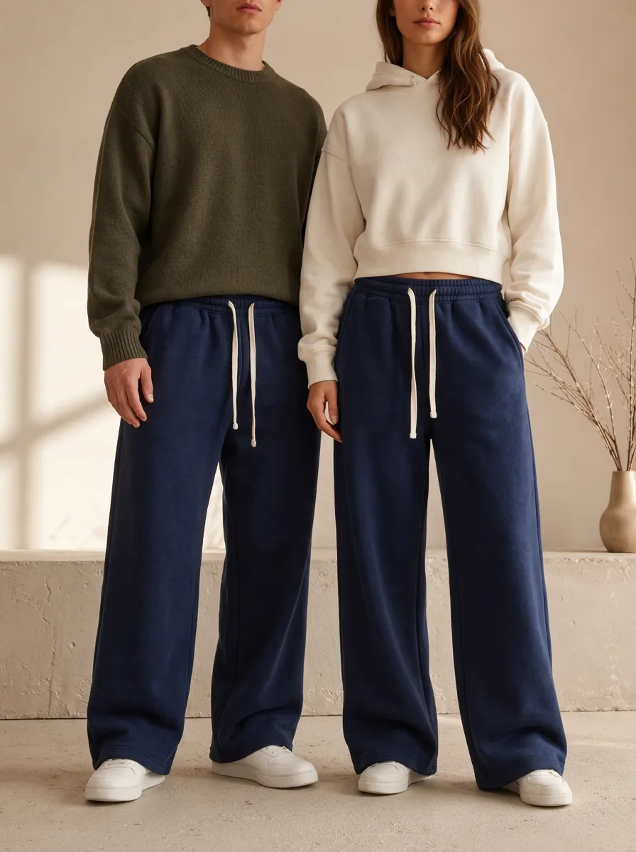 Unisex Drawstring Streamlined Wide-Leg Track Pants