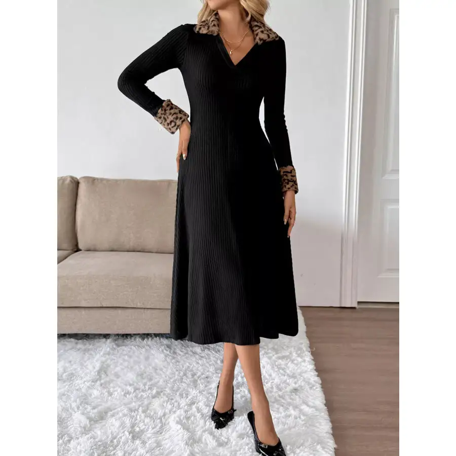 Cuff Johnny Collar Midi Dress