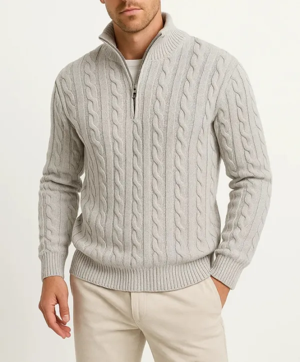 Zip-Neck Cable Knit Sweater