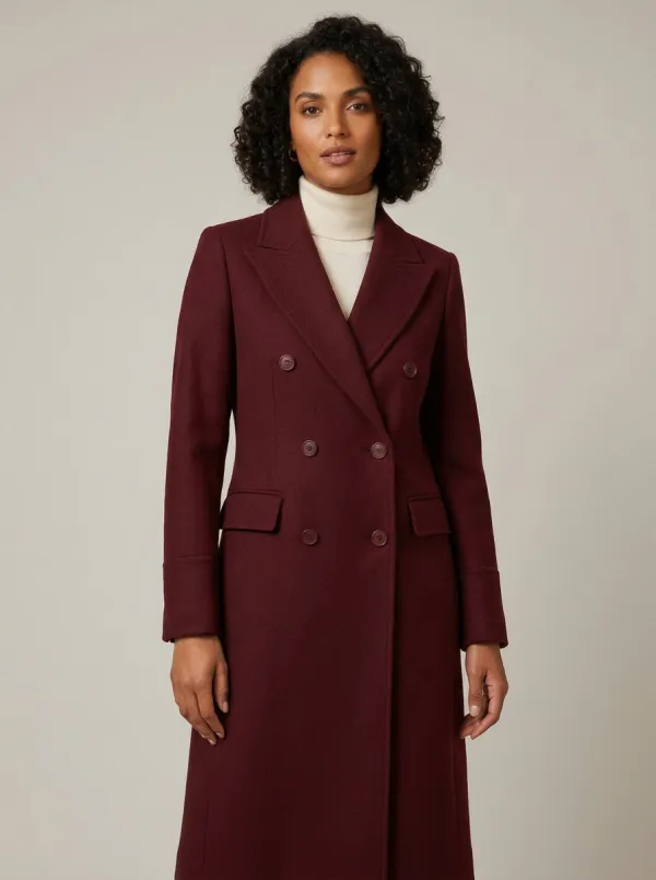 Women's Navy Blue Double-Breasted Wool Blend Tailored Coat