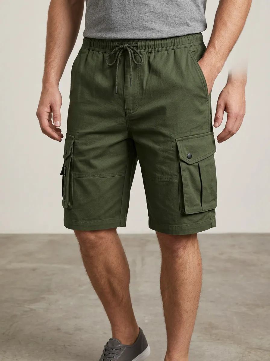 Practical-Look Pocketed Drawstring Utility Cargo Shorts