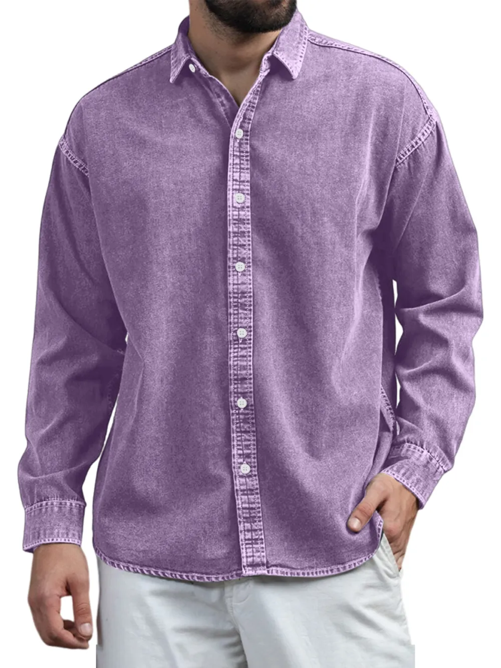 Structured Long Sleeve Open Collar Shirt
