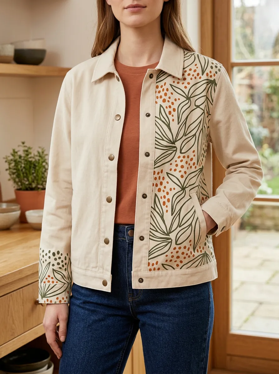Women's Botanical Leaf Polka Dot Printed Jacket