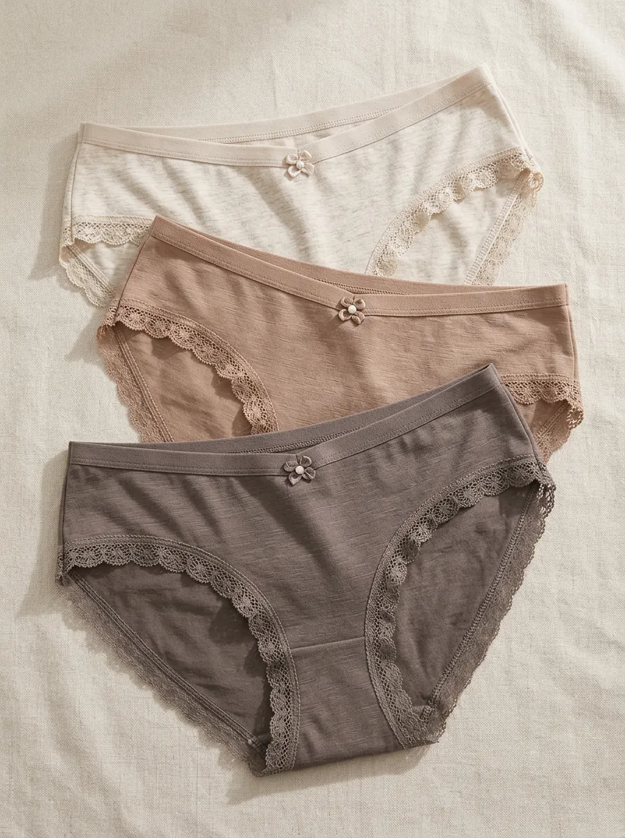 Women's Heathered Lace-Trim Briefs Set