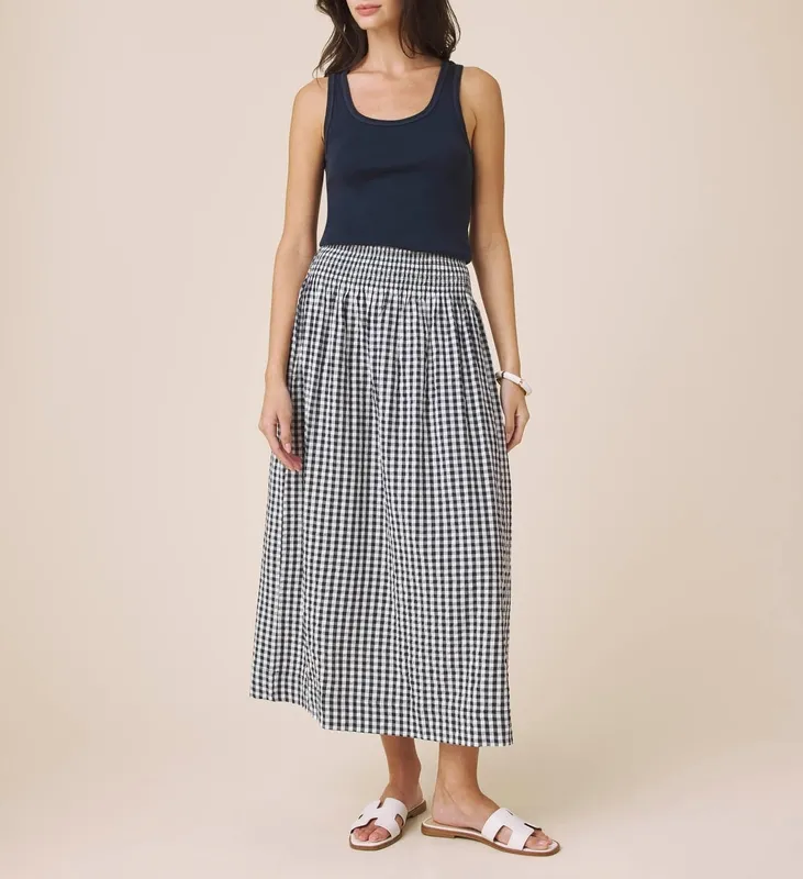 Structured Gingham Midi Skirt
