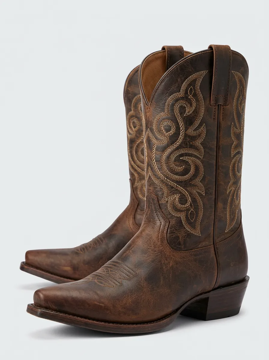 Timeless Embroidered Distressed Utility-Look Western Boots