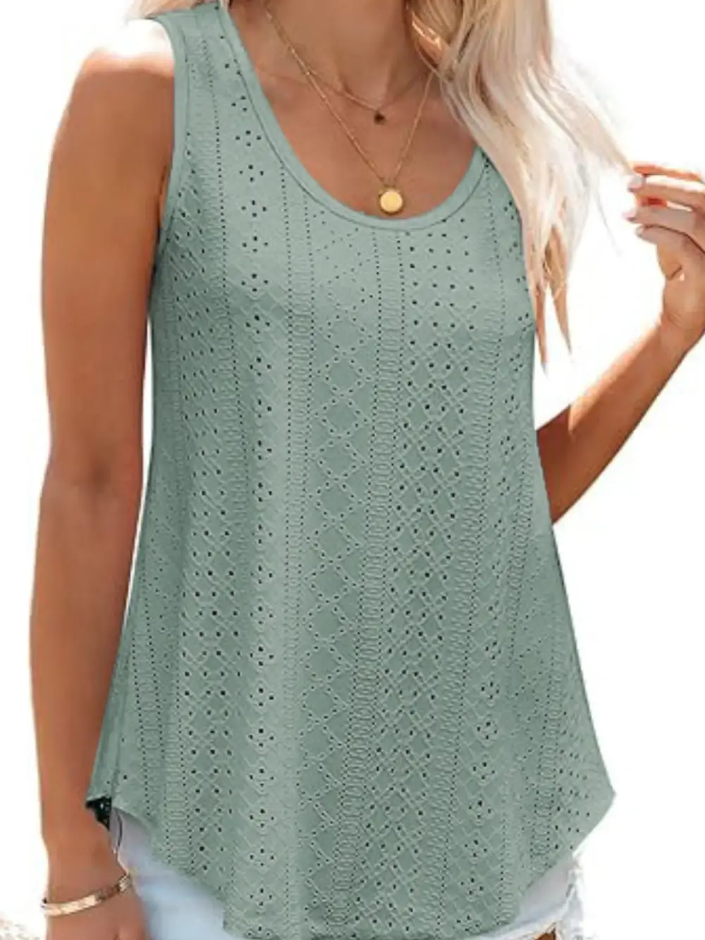 Scoop-Neck Eyelet Tank Top