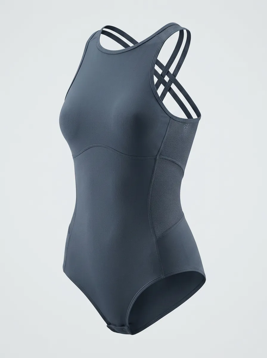 Women's Athletic Yoga Cross-Back Mesh Panel Bodysuit