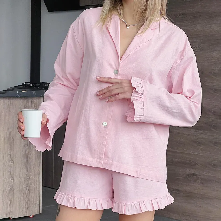 Ruffle Trim Short Pajama Set