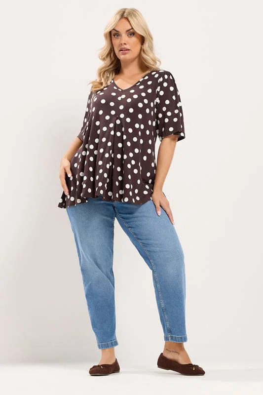 Chocolate Brown Polka Dot Pleated Front Top detail 1