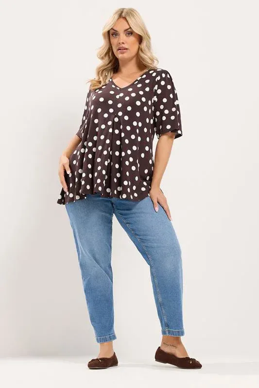 Chocolate Brown Polka Dot Pleated Front Top