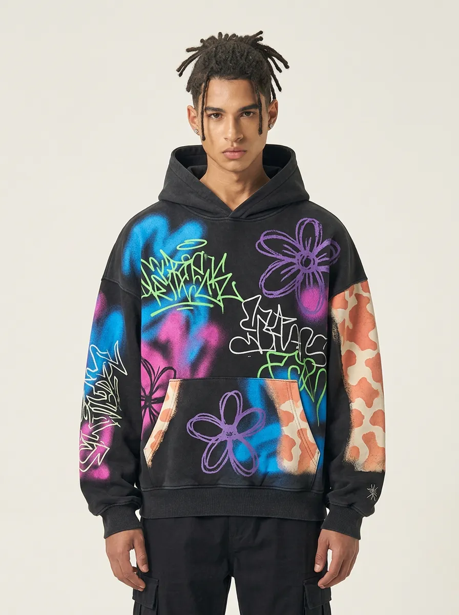 Unisex Streetwear Graffiti Flower Animal Print Graphic Hoodie