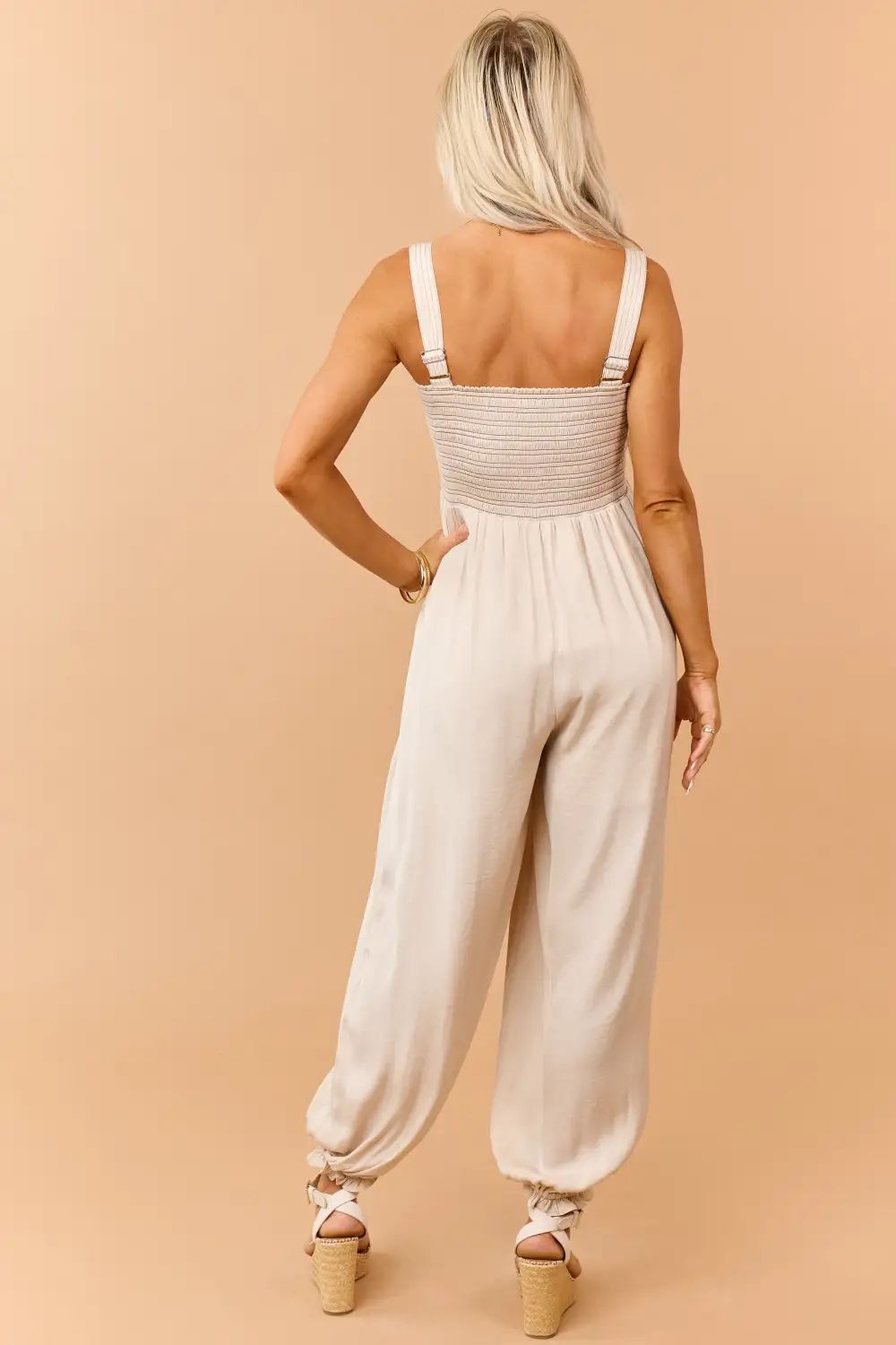 Contrast Stitch Smocked Bodice Jumpsuit