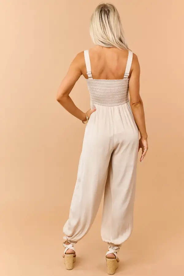 Contrast Stitch Smocked Bodice Jumpsuit