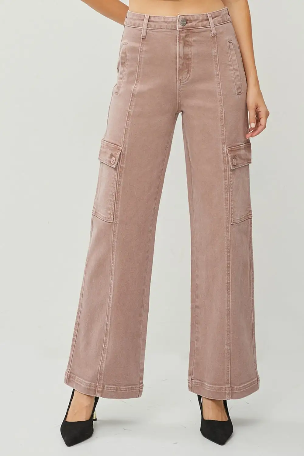 High Rise Wide Leg Cargo Detail Denim Jeans