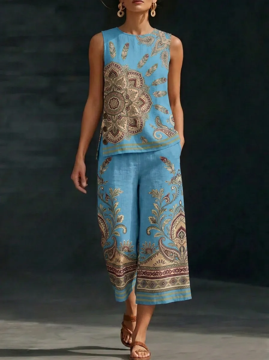 Women's Boho Mandala Paisley Printed Sleeveless Set