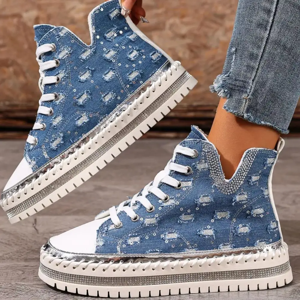 Textured Lace-Up Platform Sneakers