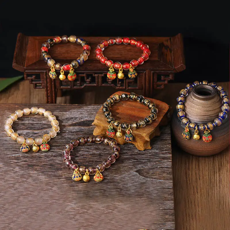 Swallowing Beast Family Charm Foil Liuli Glass Bracelet