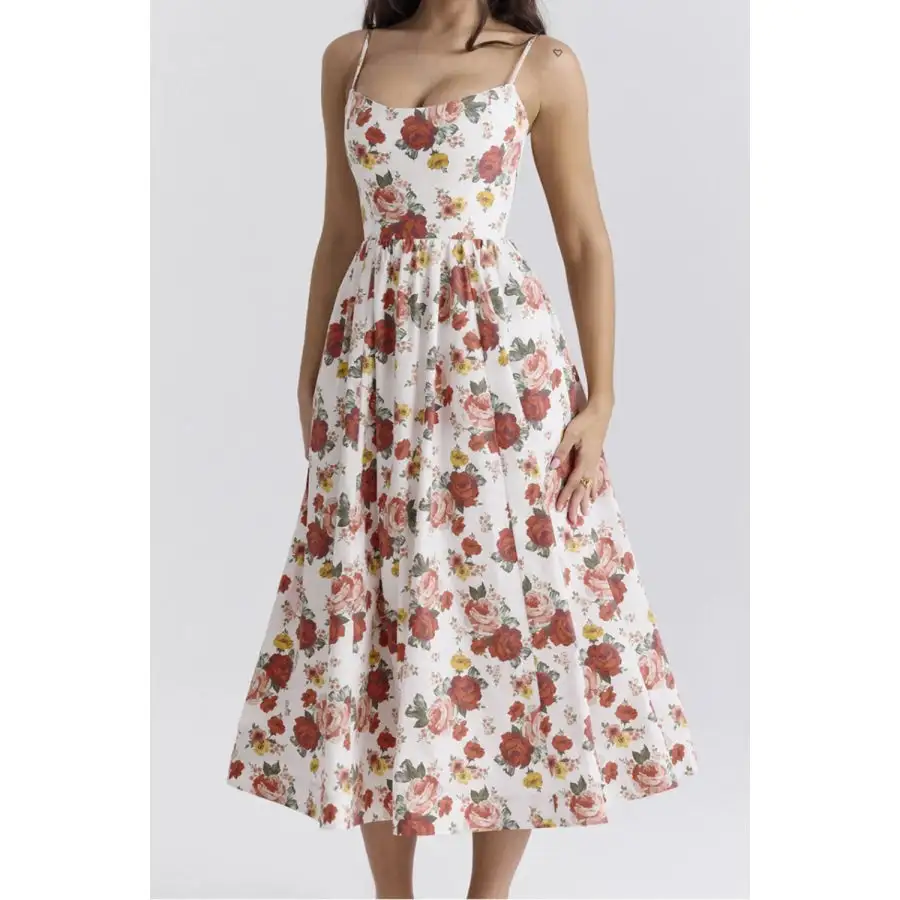 Modern Print Spaghetti Strap Midi Dress