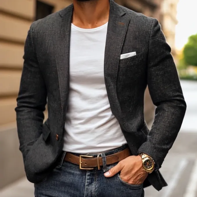 Relaxed Woven Linen Blazer