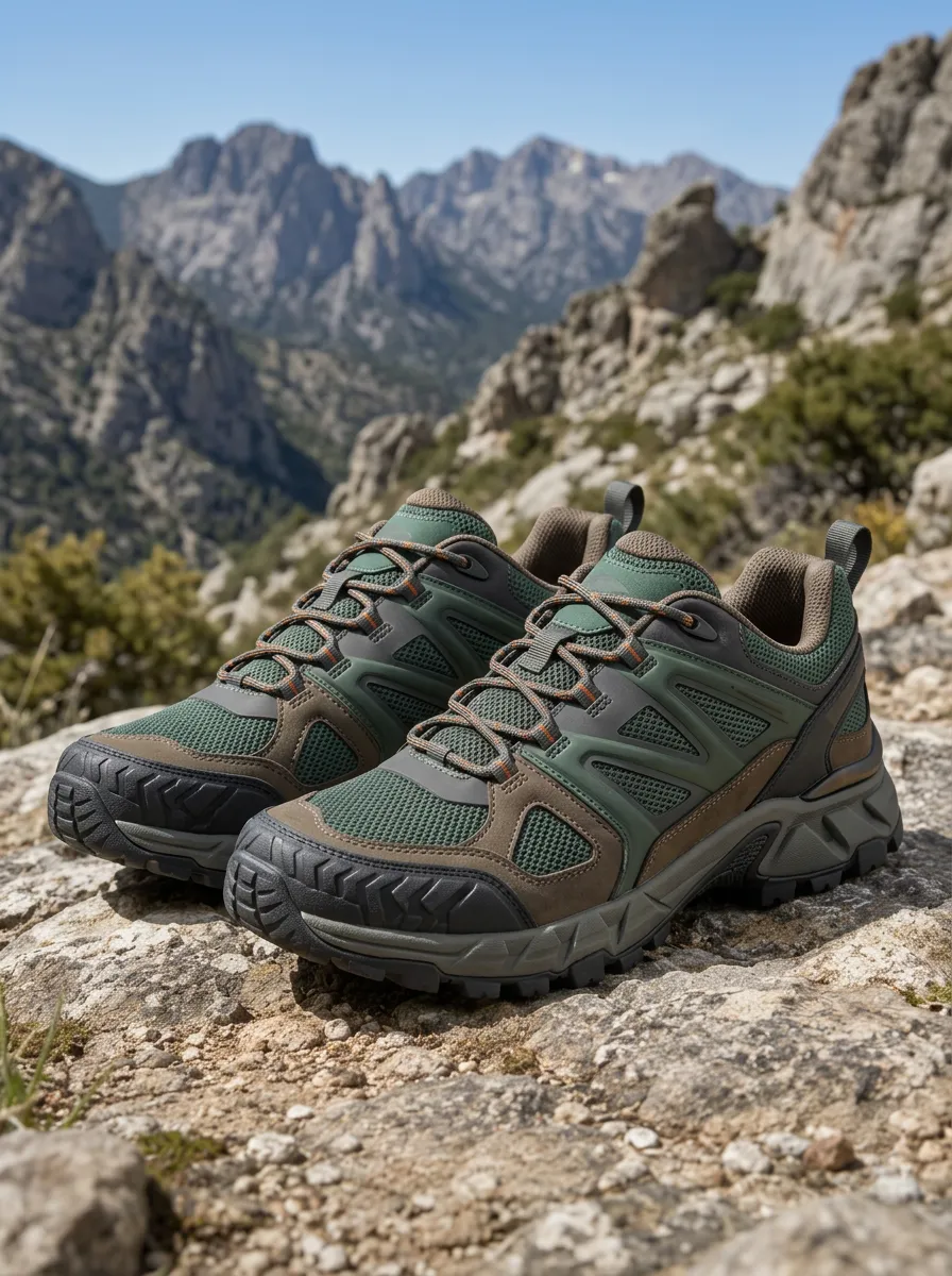 Men's Outdoor Hiking Enthusiast Green Brown Mesh Printed Shoes