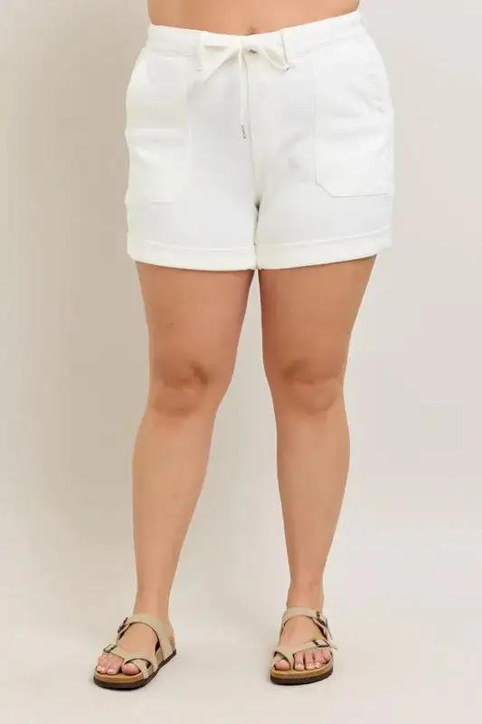 Plus High Waist Cuff Shorts Denim Pants