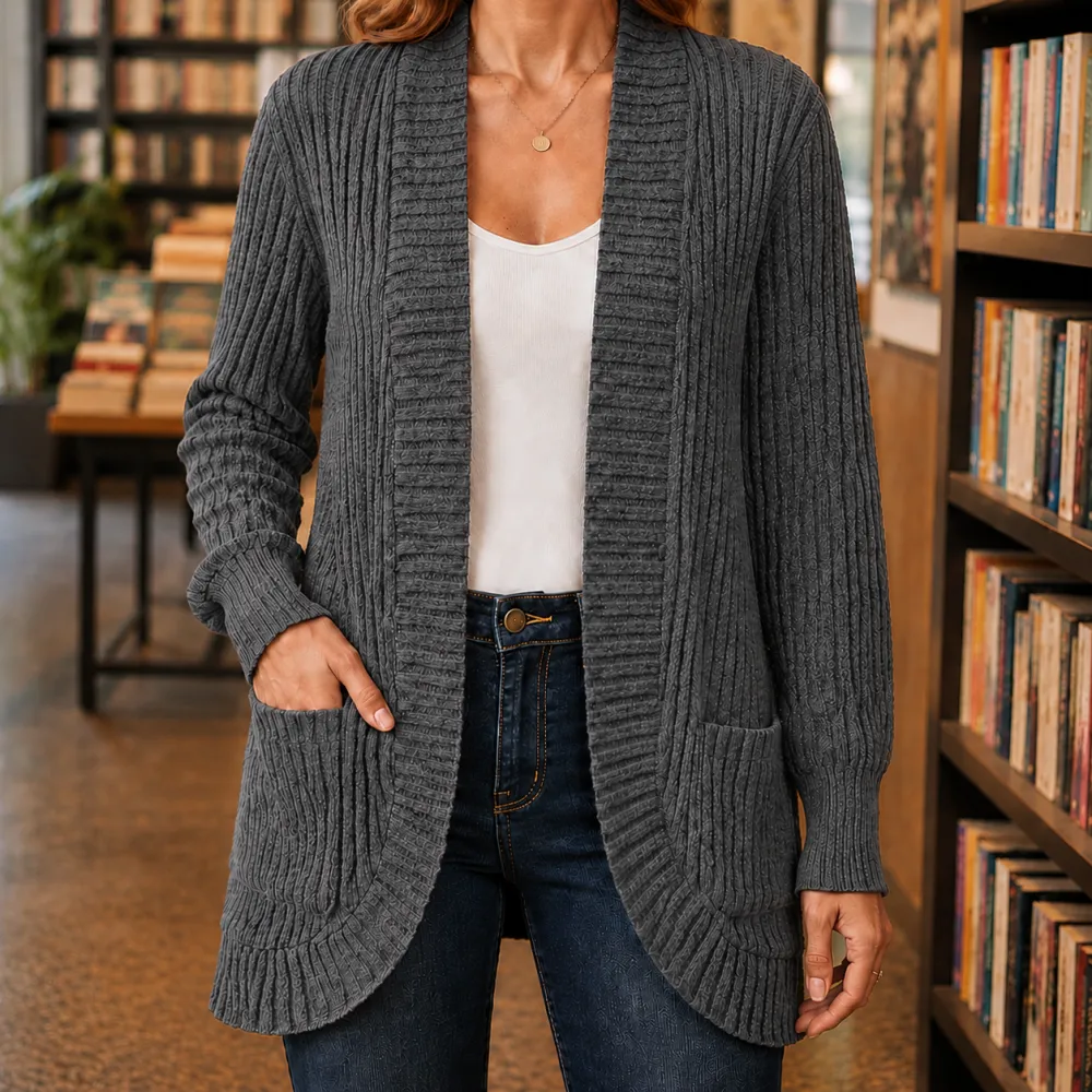 Ribbed Draped Cardigan