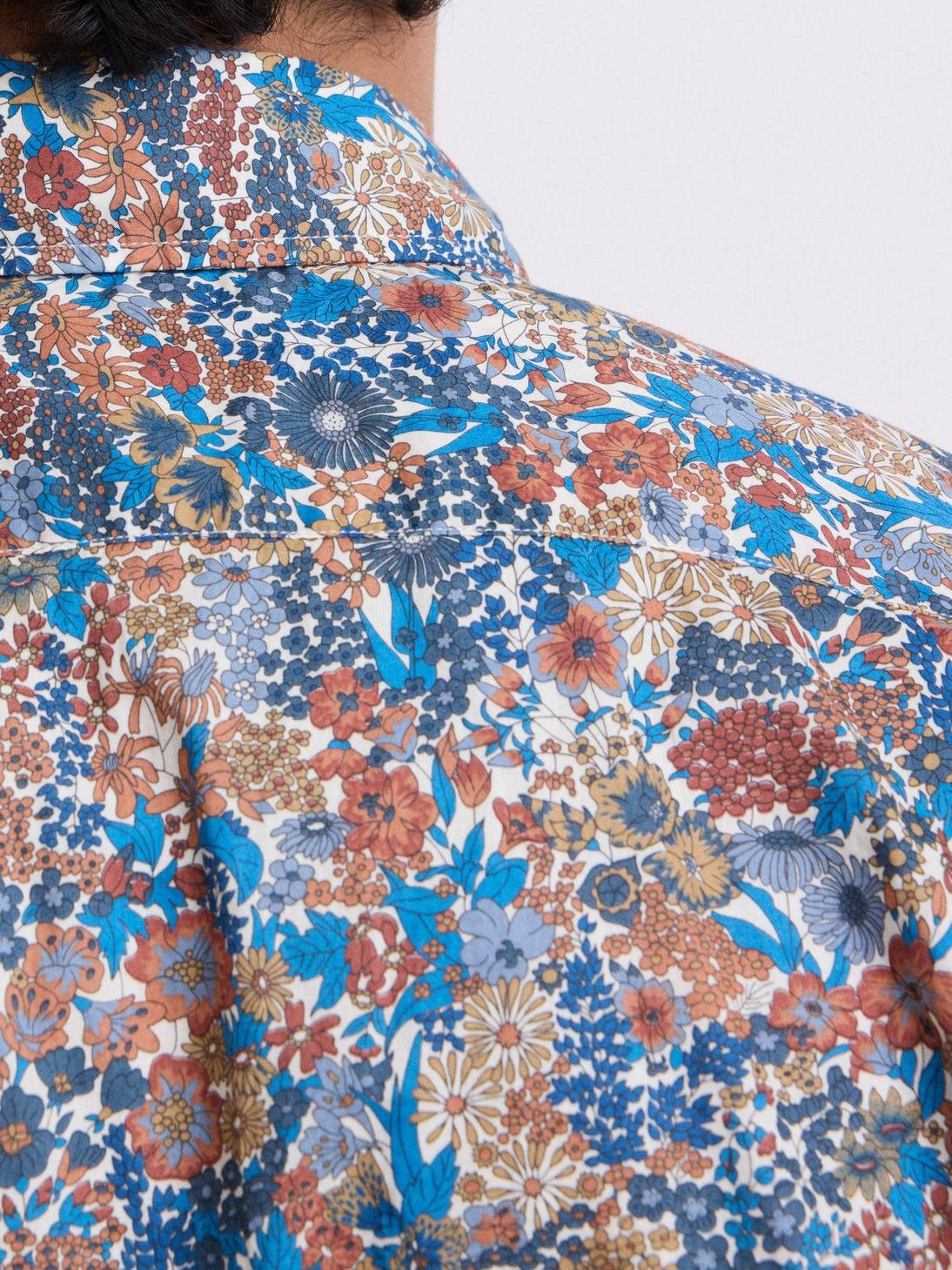 Soft And Comfortable Simple Blue Plant Print Shirt