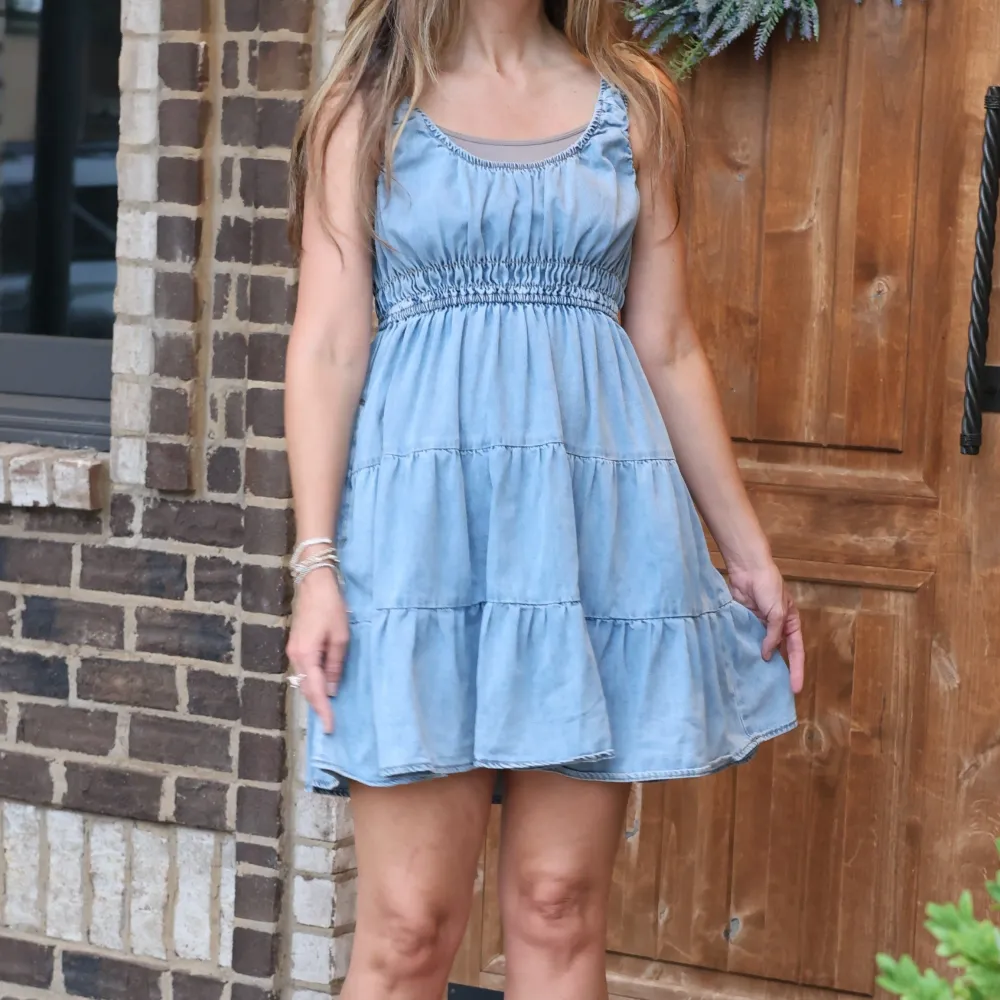 Denim Tiered Sleeveless Dress