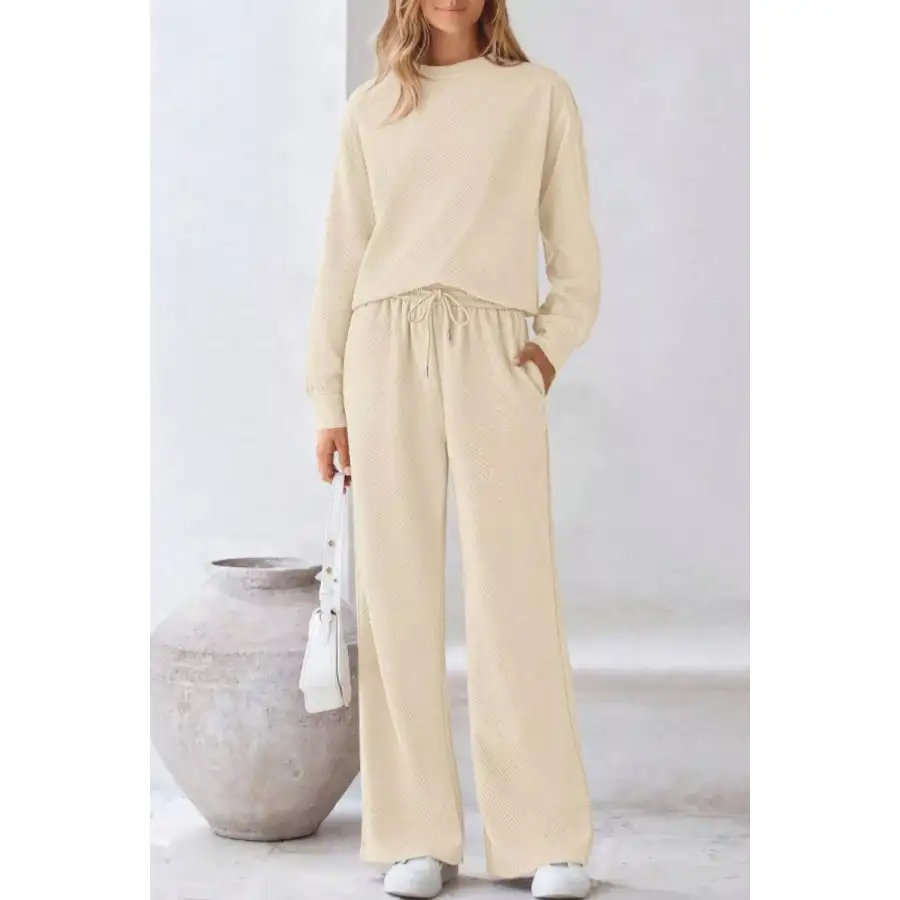 Soft Round Neck Long Sleeve Top and Pants Set