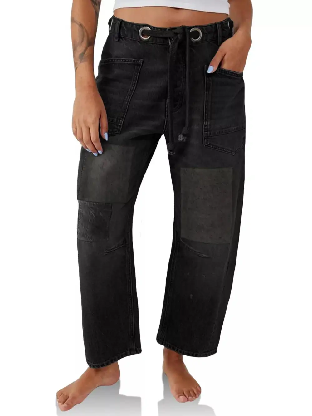 Tailored Wide Leg Washed Denim Jeans