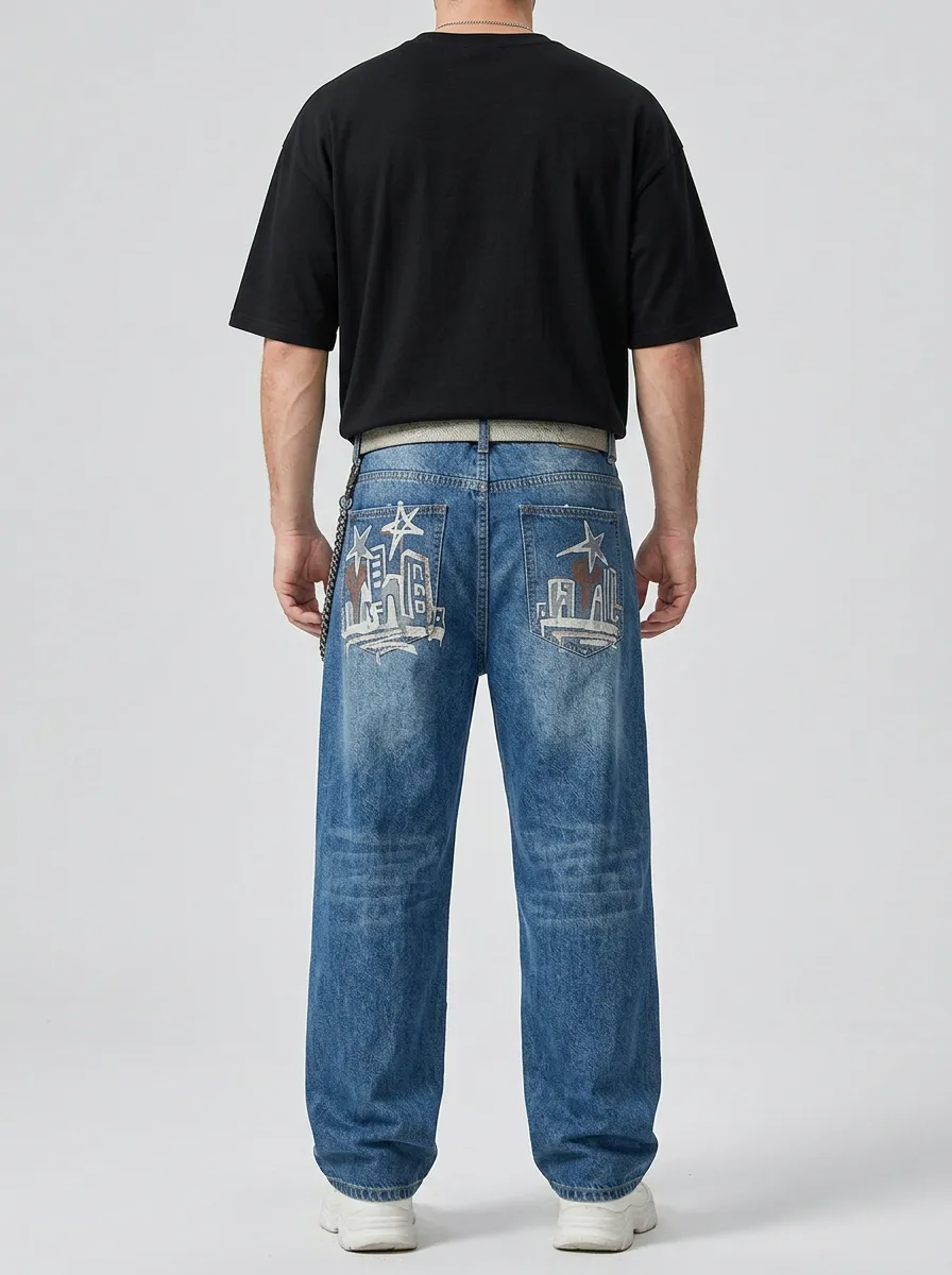 Unisex Urban Streetwear Star Jeans