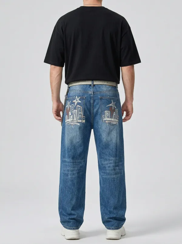 Unisex Urban Streetwear Star Jeans