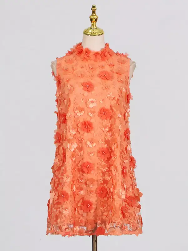 Floral High Neck Sleeveless Mini Dress