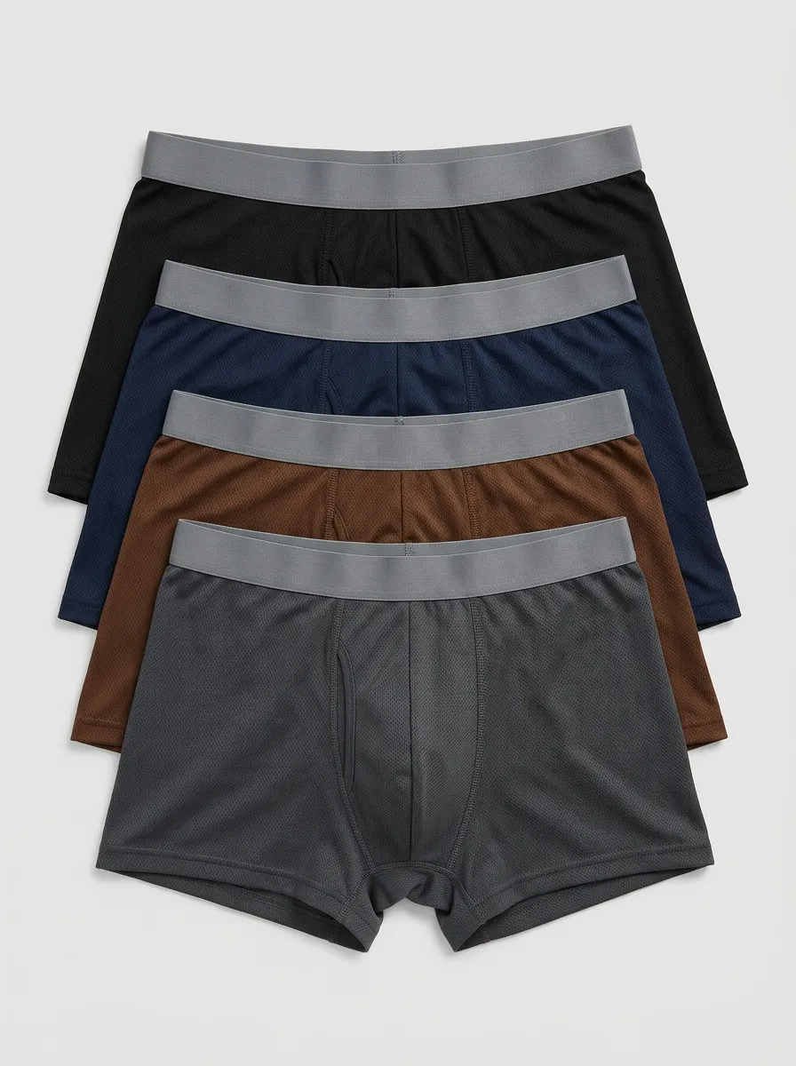 Men's Mesh-Texture Wide-Waistband 4-Pack Contoured-Pouch Boxer Briefs
