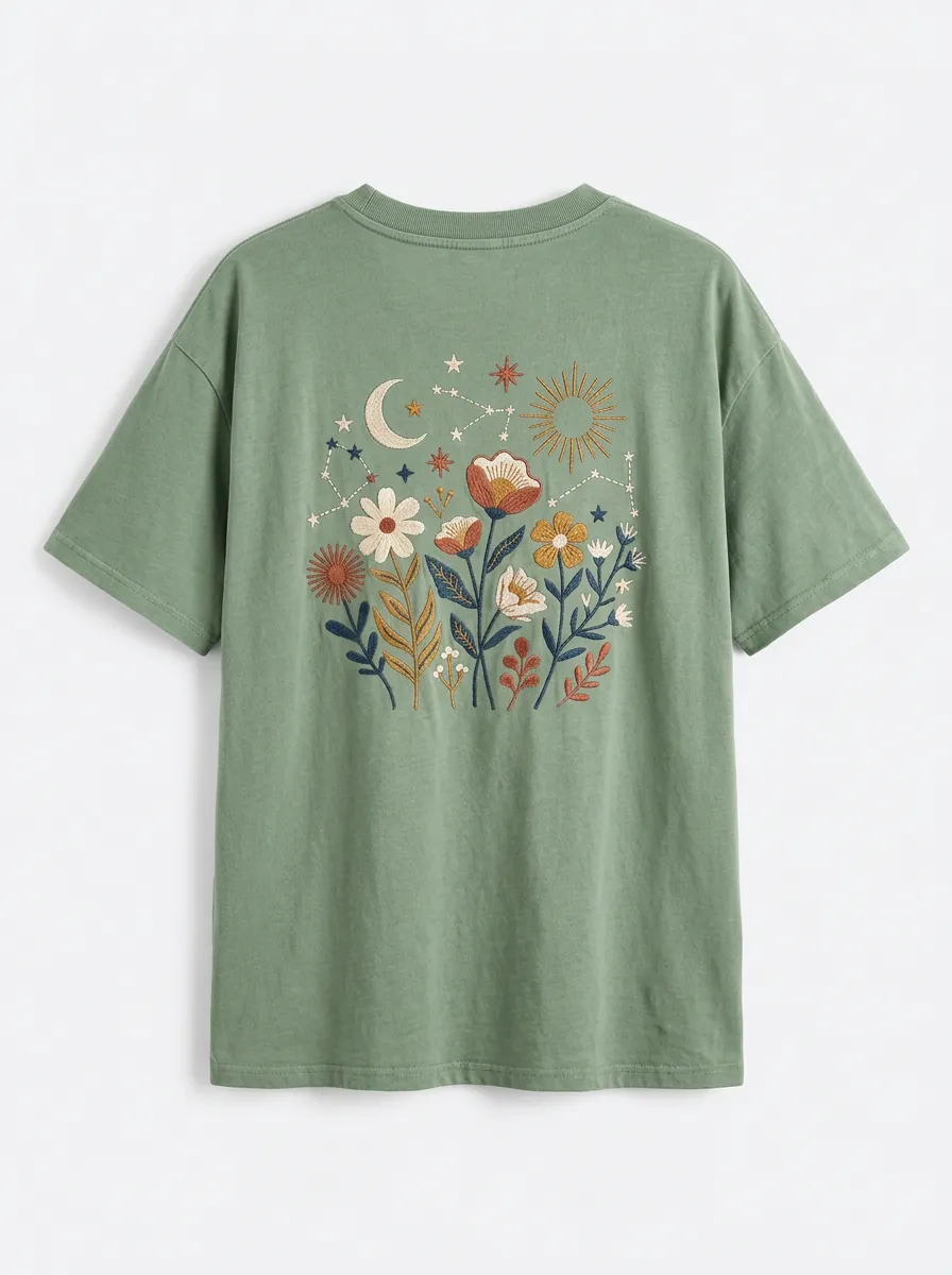 Unisex Celestial Floral Lover Moon Sun Stars Printed T-shirt
