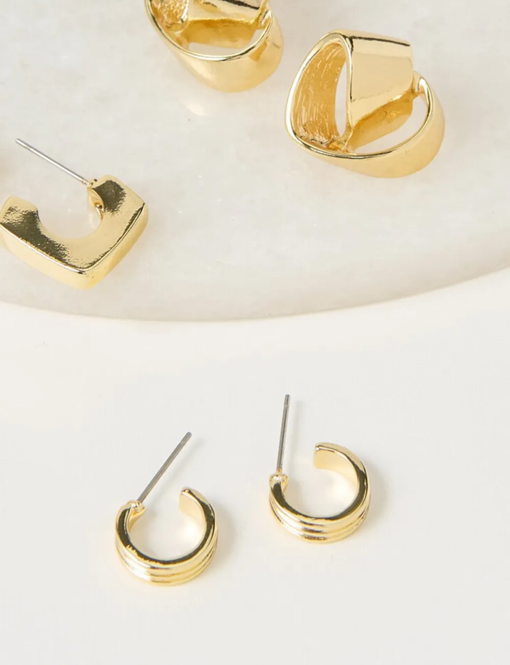 Creative Minimalist Geometric Design Gold Three-Piece Earrings