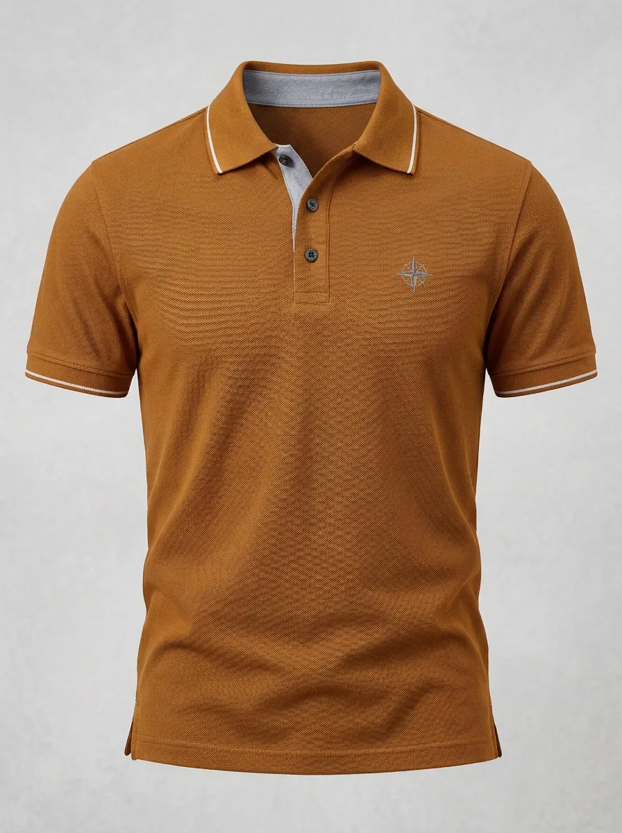 Compass-Detail Embroidered-Detail -Detail Nautical-Inspired Men's Polo Shirt