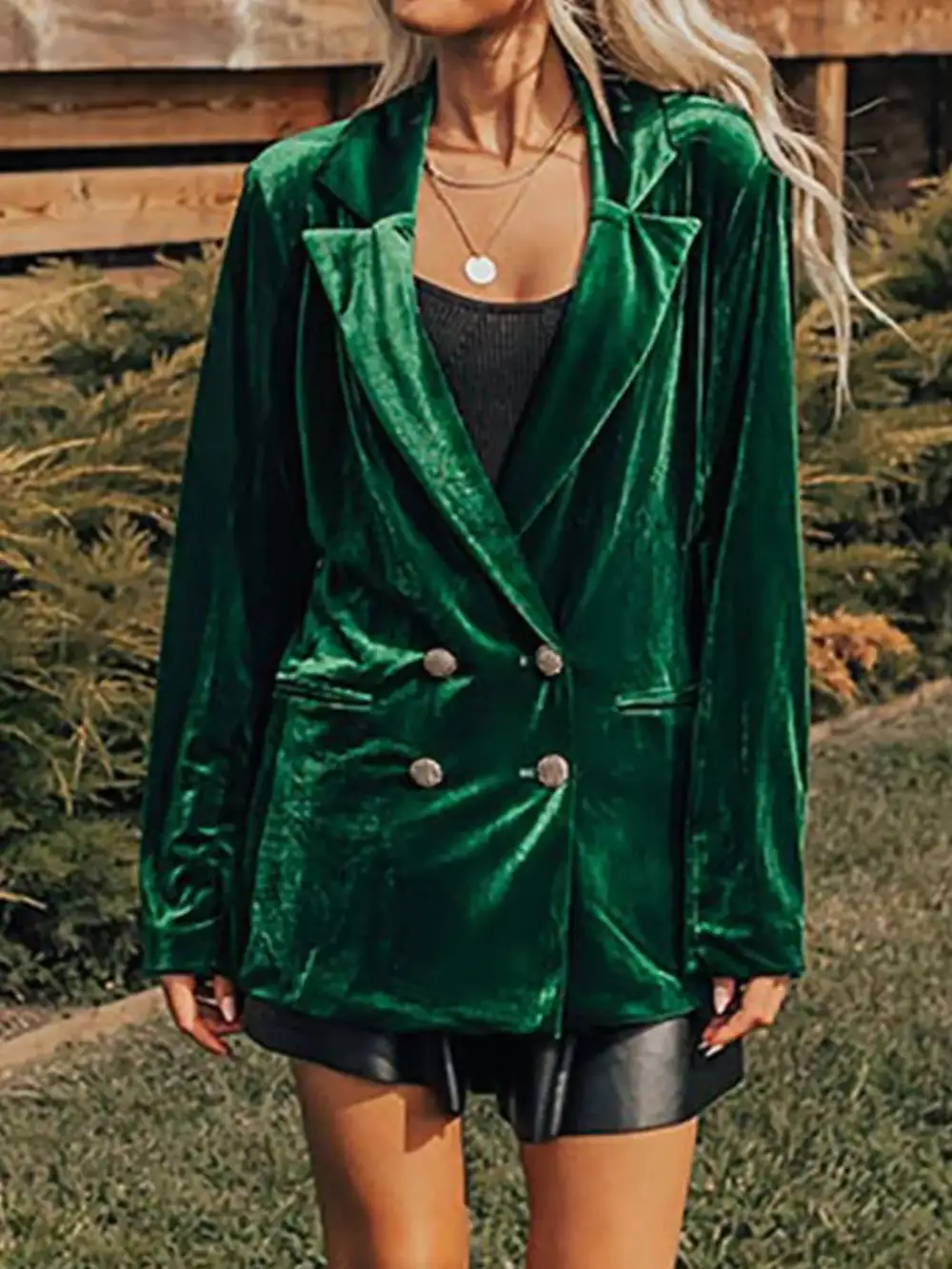 Everyday Velvet Lapel Collar Button Up Blazer