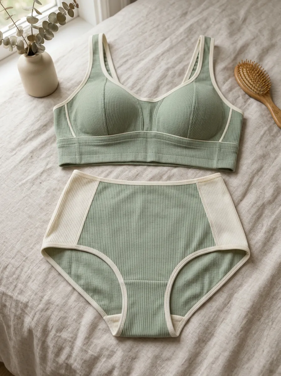 Women's Ribbed High Waisted Ribbed Lingerie Set