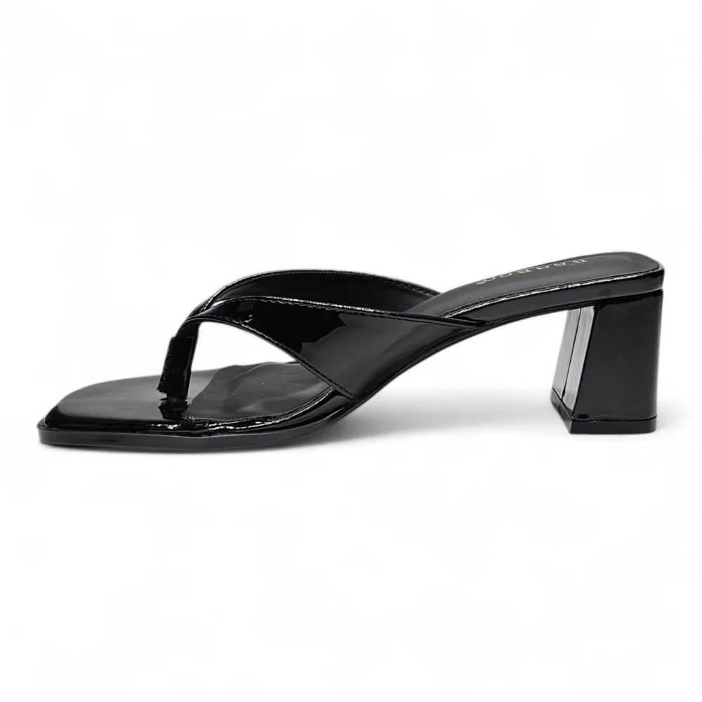 Luxe Patent Thong Block Heel Sandal