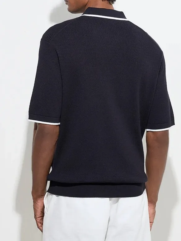 Knitted Loose Cotton-Blend Polo T-Shirt