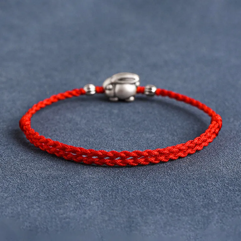 Handmade Sterling Silver Rabbit Rope Bracelet Anklet