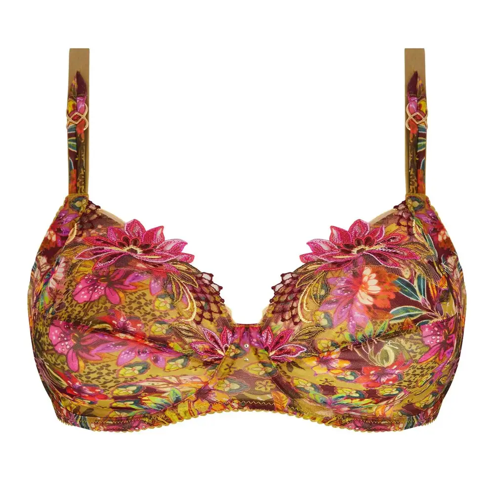 Women's Full Coverage Underwire Three-Part Cup Lined Cup Chimney Back Adjustable Straps Embroidery Mesh Bra