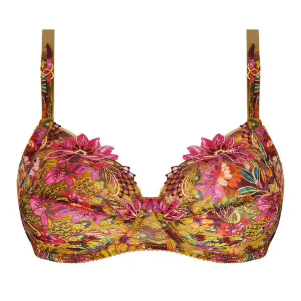 Women's Full Coverage Underwire Three-Part Cup Lined Cup Chimney Back Adjustable Straps Embroidery Mesh Bra