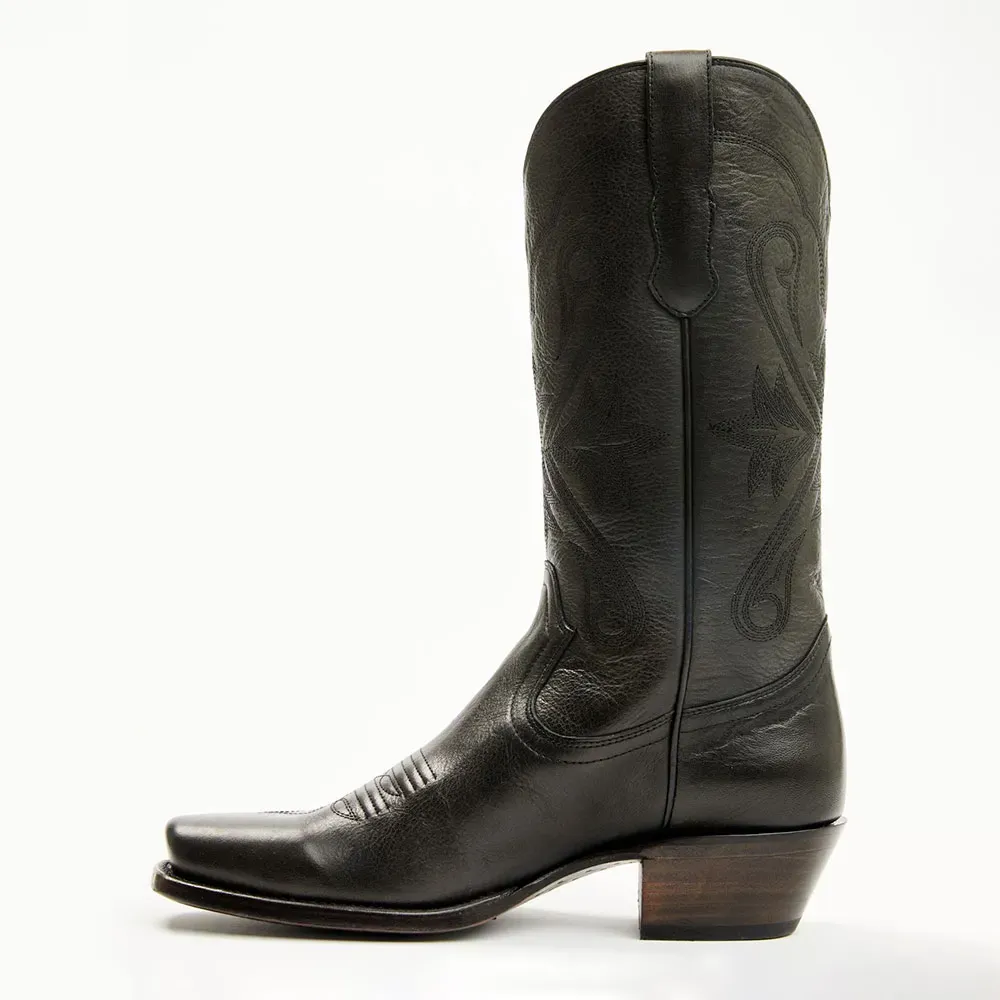 Classic Faux-Leather Embroidered Square-Toe Chunky-Heel Mid-Calf Boots