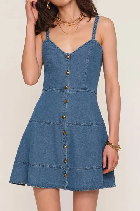 Women's Blue Denim Button Front Mini Dress