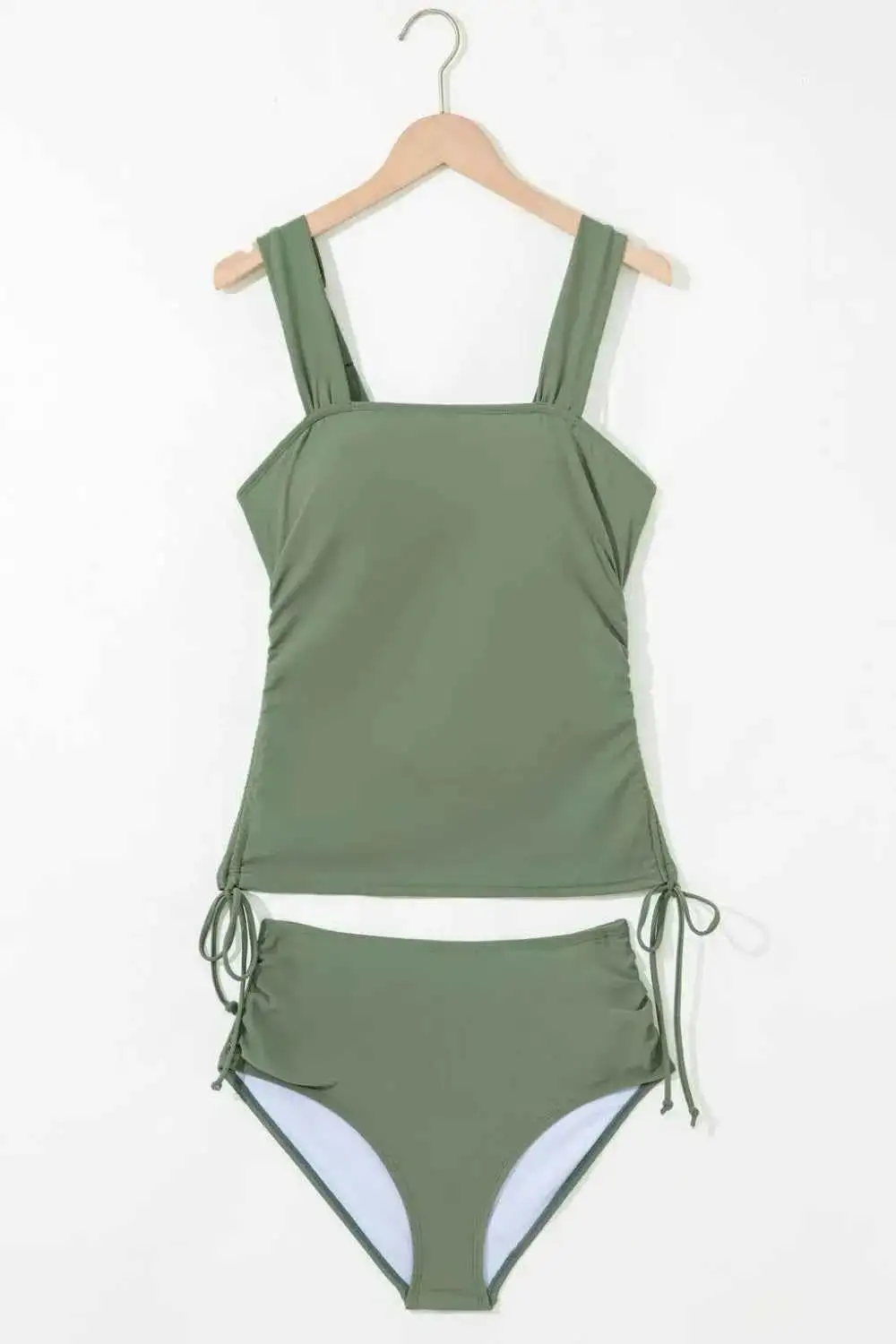 Drawstring Ruched Wide Straps Tankini Set