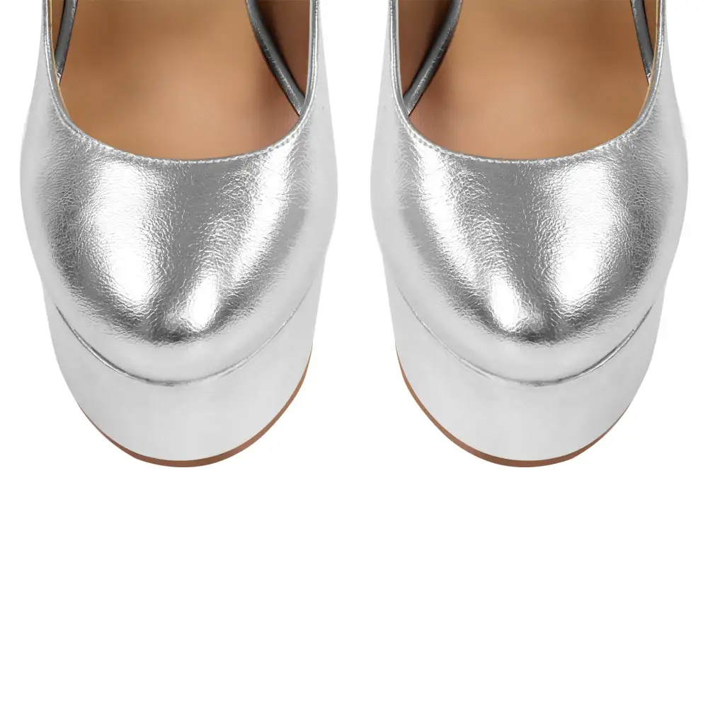 Round Toe Platform Chunky Heel Buckle Strap Pumps