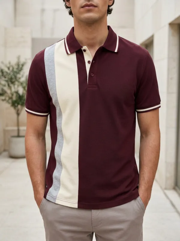 Men's Modern Comfort Colorblock Stripe Printed Polo Shirt